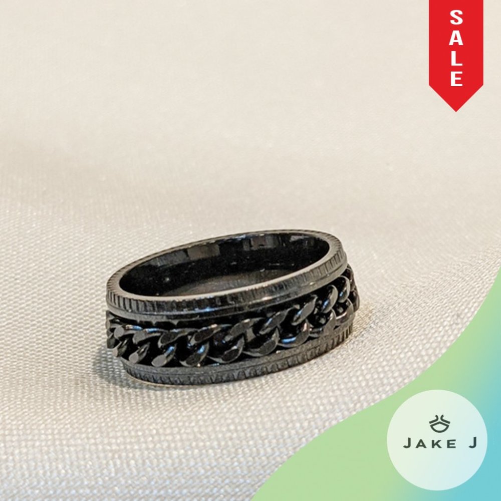 🍑New Drop Men rotation cuban link black ring Size 9